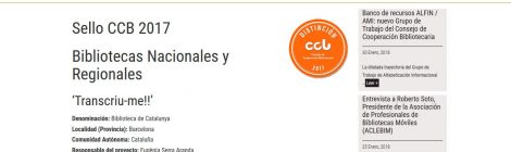 La Biblioteca de Catalunya guanya la distinció "Sello CCB 2017" pel projecte Transcriu-me!!