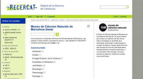 El Museu de Ciències Naturals de Barcelona s'incorpora a RECERCAT