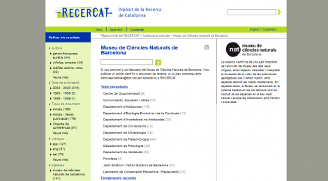El Museu de Ciències Naturals de Barcelona posa en obert el seu contingut científic a través de RECERCAT